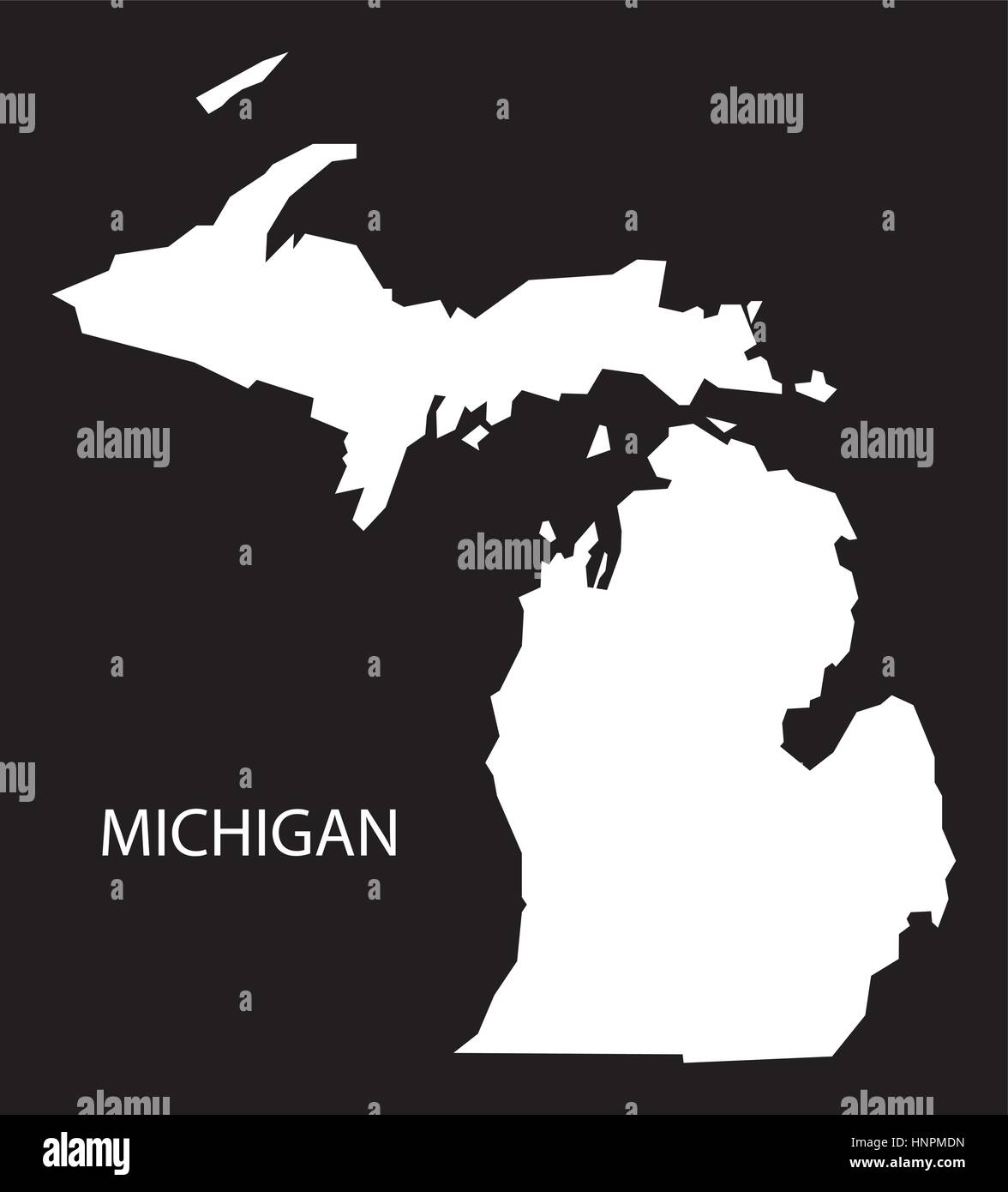 Michigan-USA-Karte schwarz invertiert silhouette Stock Vektor