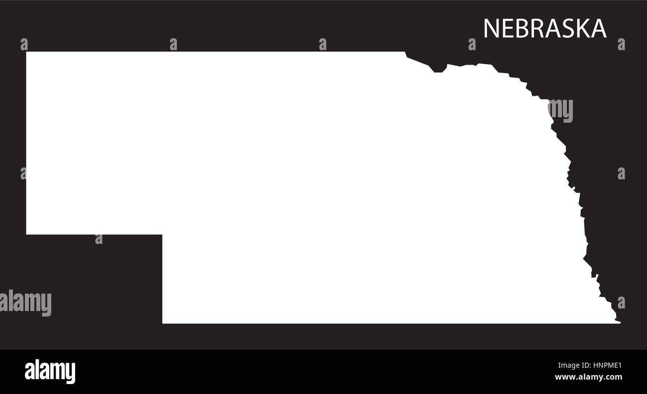 Nebraska USA Karte schwarz invertiert silhouette Stock Vektor
