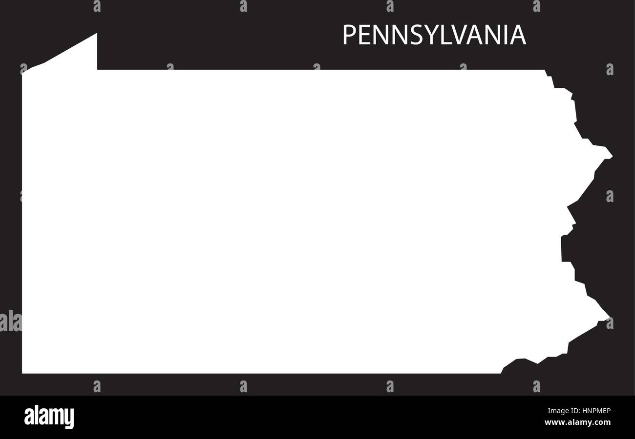 Pennsylvania USA Map schwarz invertiert silhouette Stock Vektor