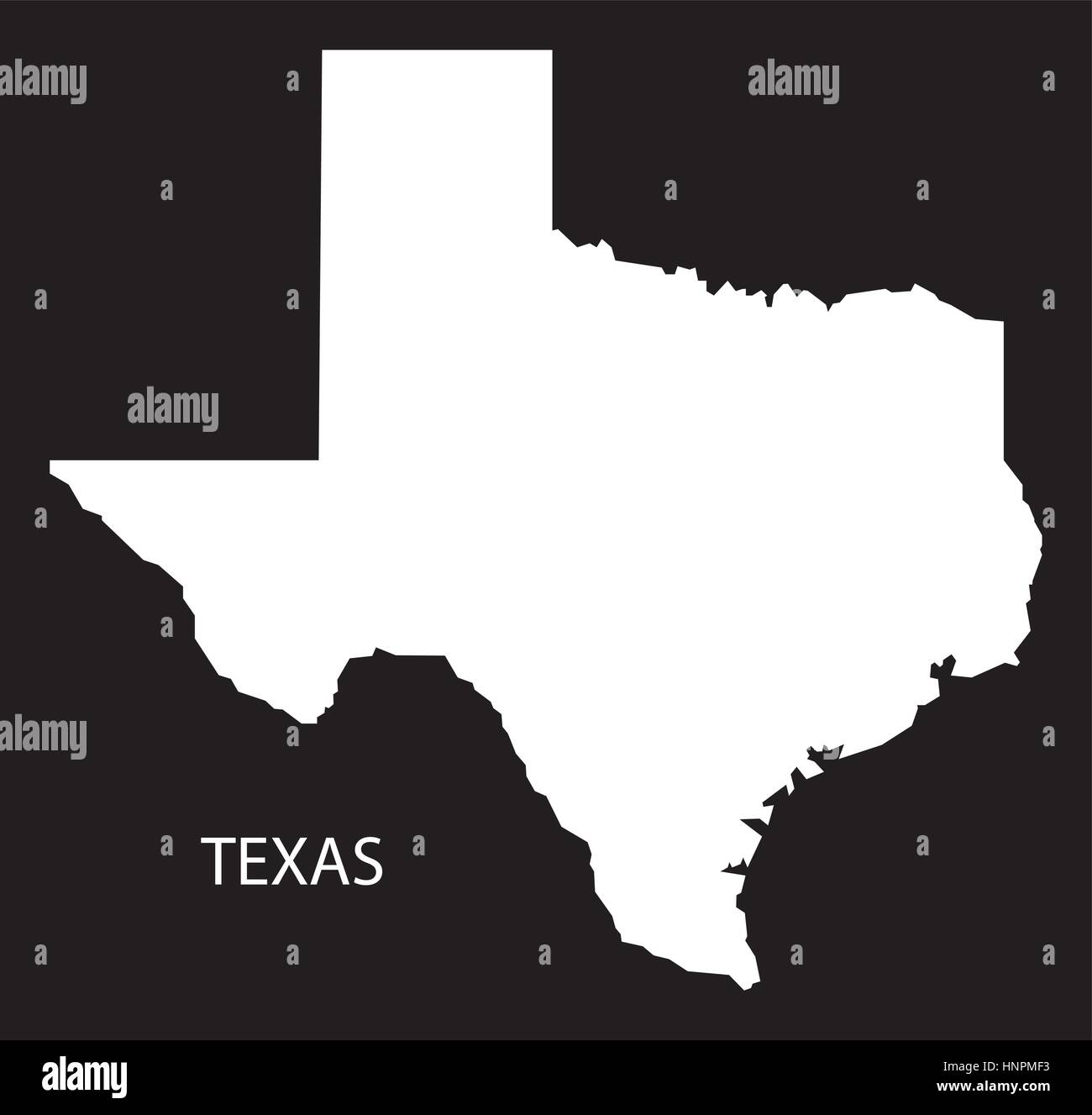 Texas-USA-Karte schwarz invertiert silhouette Stock Vektor