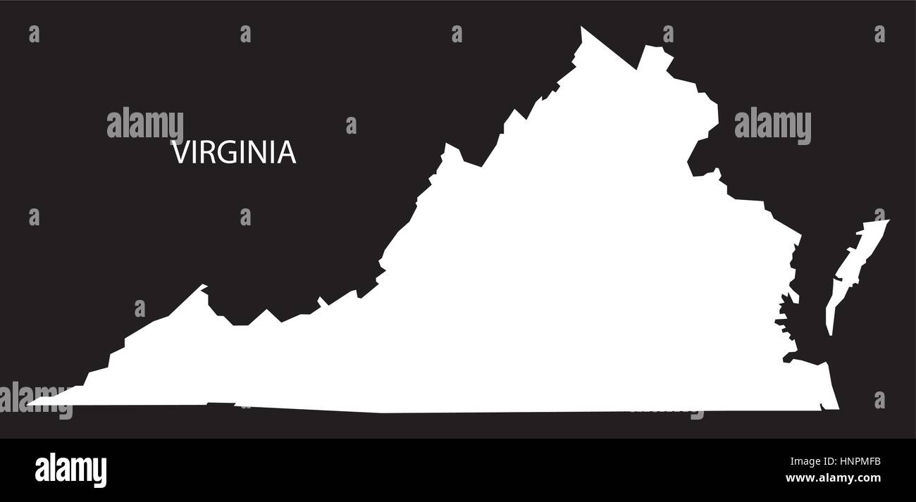 Virginia USA Karte schwarz invertiert silhouette Stock Vektor