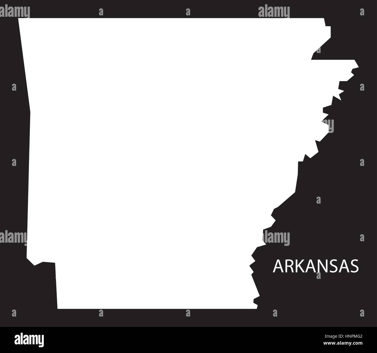 Arkansas-USA-Karte schwarz invertiert silhouette Stock Vektor
