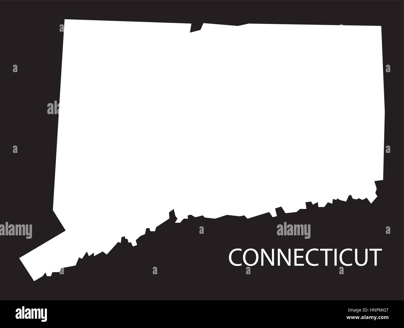 Connecticut USA Karte schwarz invertiert silhouette Stock Vektor
