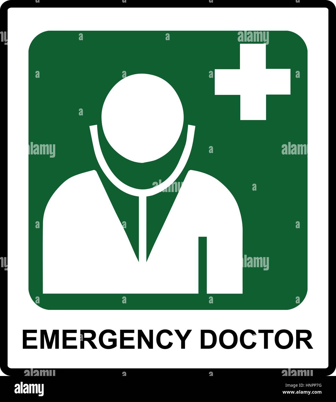 Sicheren Zustand Zeichen, Notfall Arztsymbol Aufkleber Beschriftung für öffentliche Plätze Vectror illustration Stock Vektor
