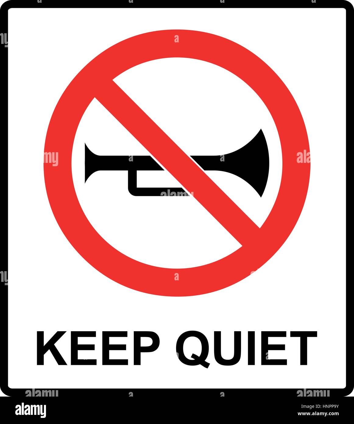 Zeichen für halten Sie ganz verboten. Vektor-Symbol für öffentliche Orte. Halten Sie still, kein Ton, keine Musik, keine Telefone. Stock Vektor