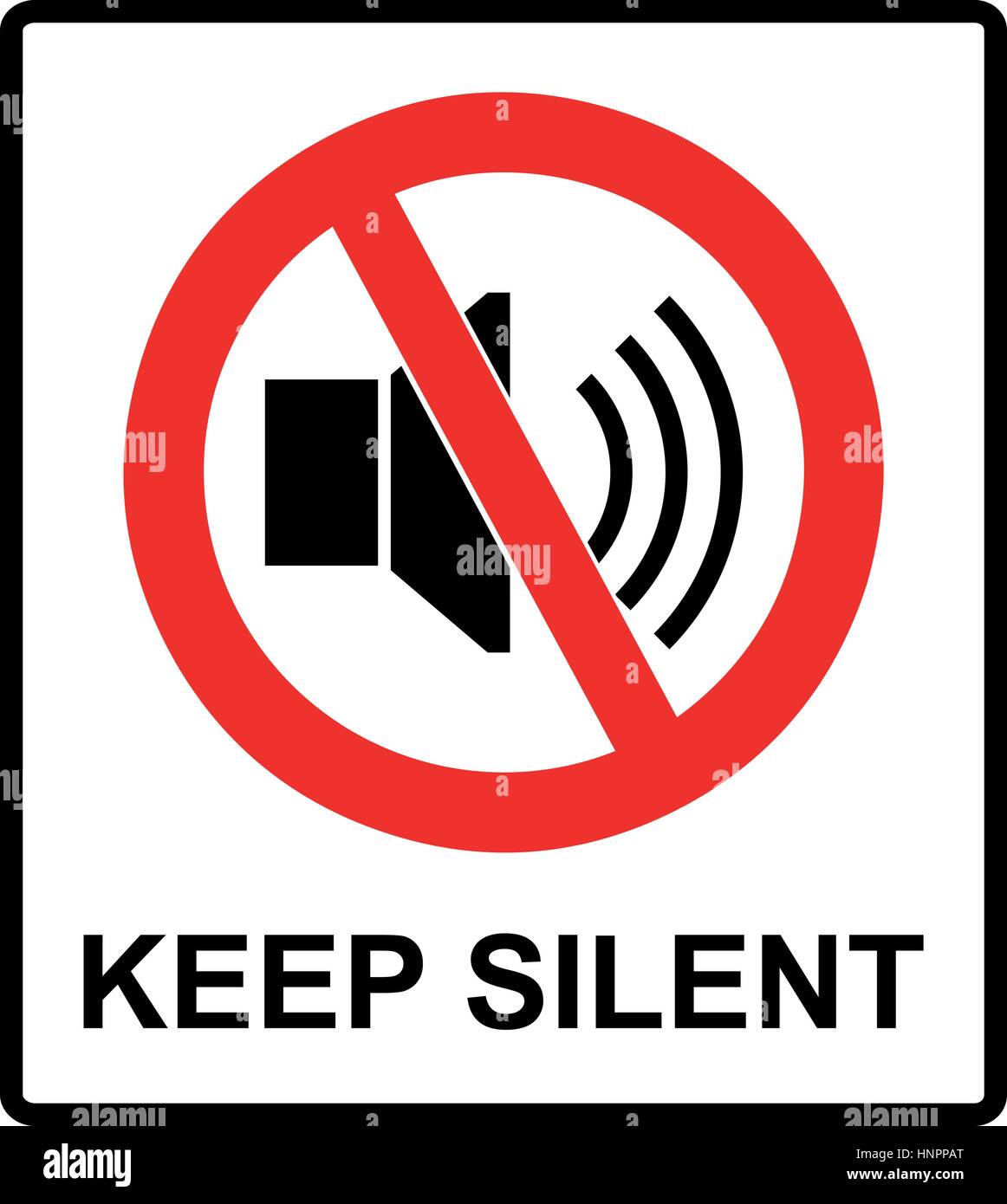 Verbotene Zeichen für schweigen. Vektor-Symbol für öffentliche Orte. Halten Sie ganz, kein Ton, keine Musik, keine Telefone. Stock Vektor