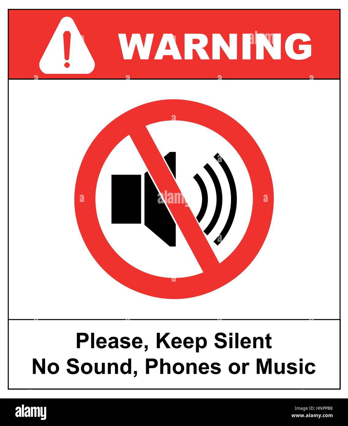 Verbotene Zeichen für schweigen. Vektor-Symbol für öffentliche Orte. Halten Sie ganz, kein Ton, keine Musik, keine Telefone. Stock Vektor