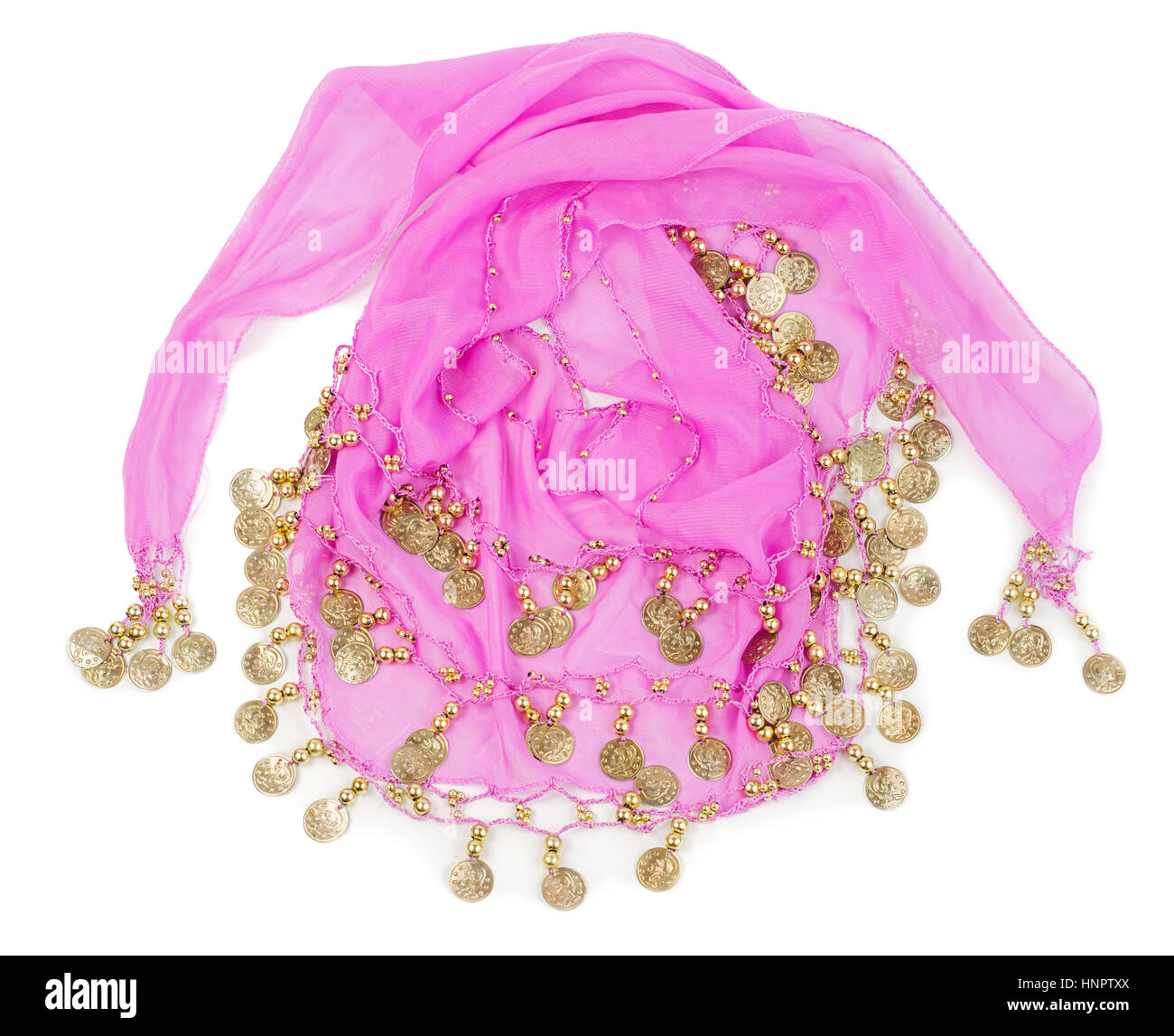 Traditioneller Schal verziert mit Münzen für Bauchtanz isolierten auf  weißen Hintergrund Stockfotografie - Alamy