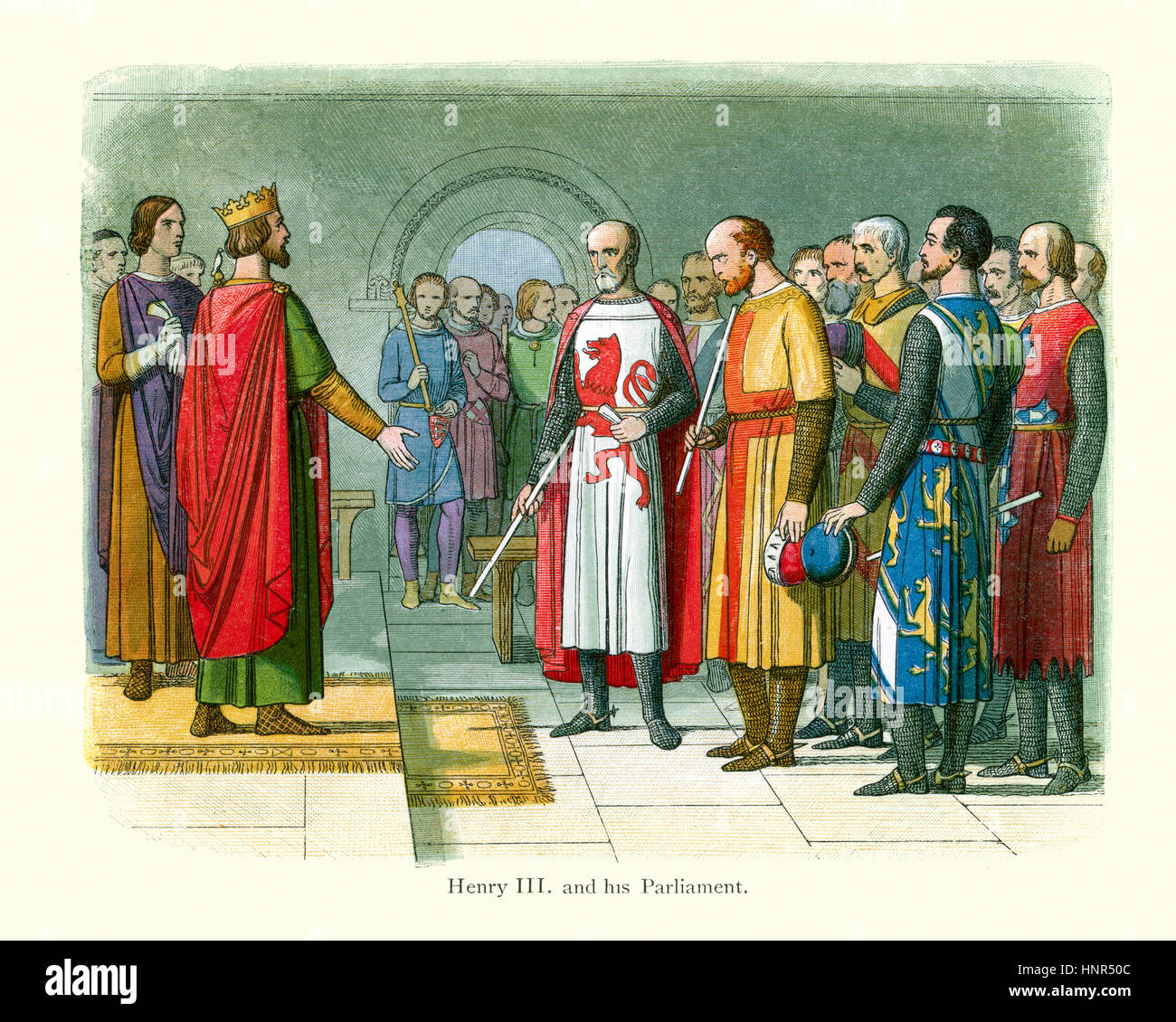 König Henry III. und sein Parlament. Heinrich III. (1 Oktober 1207 bis 16 November 1272) war der Sohn und Nachfolger von John als König von England, der amtierende für f Stockfoto
