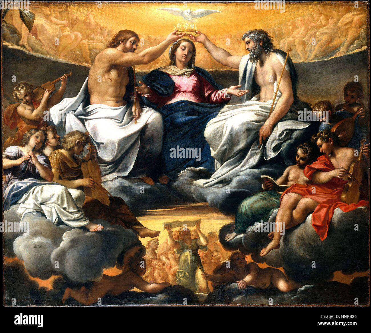 Die Krönung der Jungfrau Gemälde von Annibale Carracci. Stockfoto