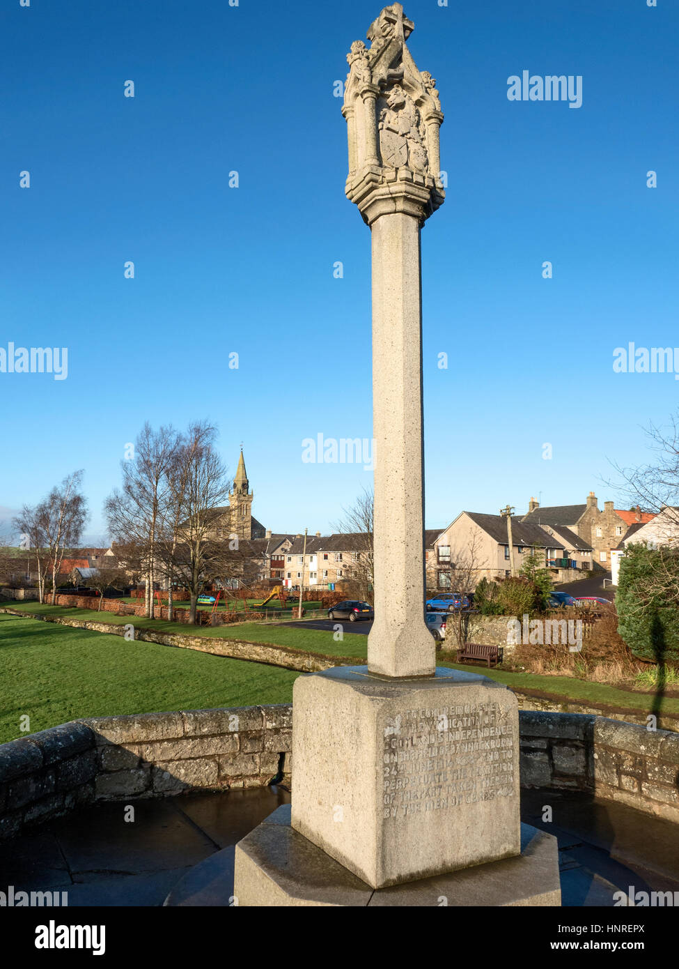Denkmal für die Schlacht von Bannockburn 1314 errichtet im Jahr 1914 Anlässlich des 600. Jahrestages von Bannockburn an der Bow Butts Bridge Ceres Fife Schottland Stockfoto