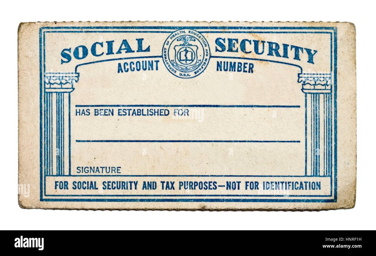 Alte USA Sozialversicherungsausweis. isoliert. Stockfoto