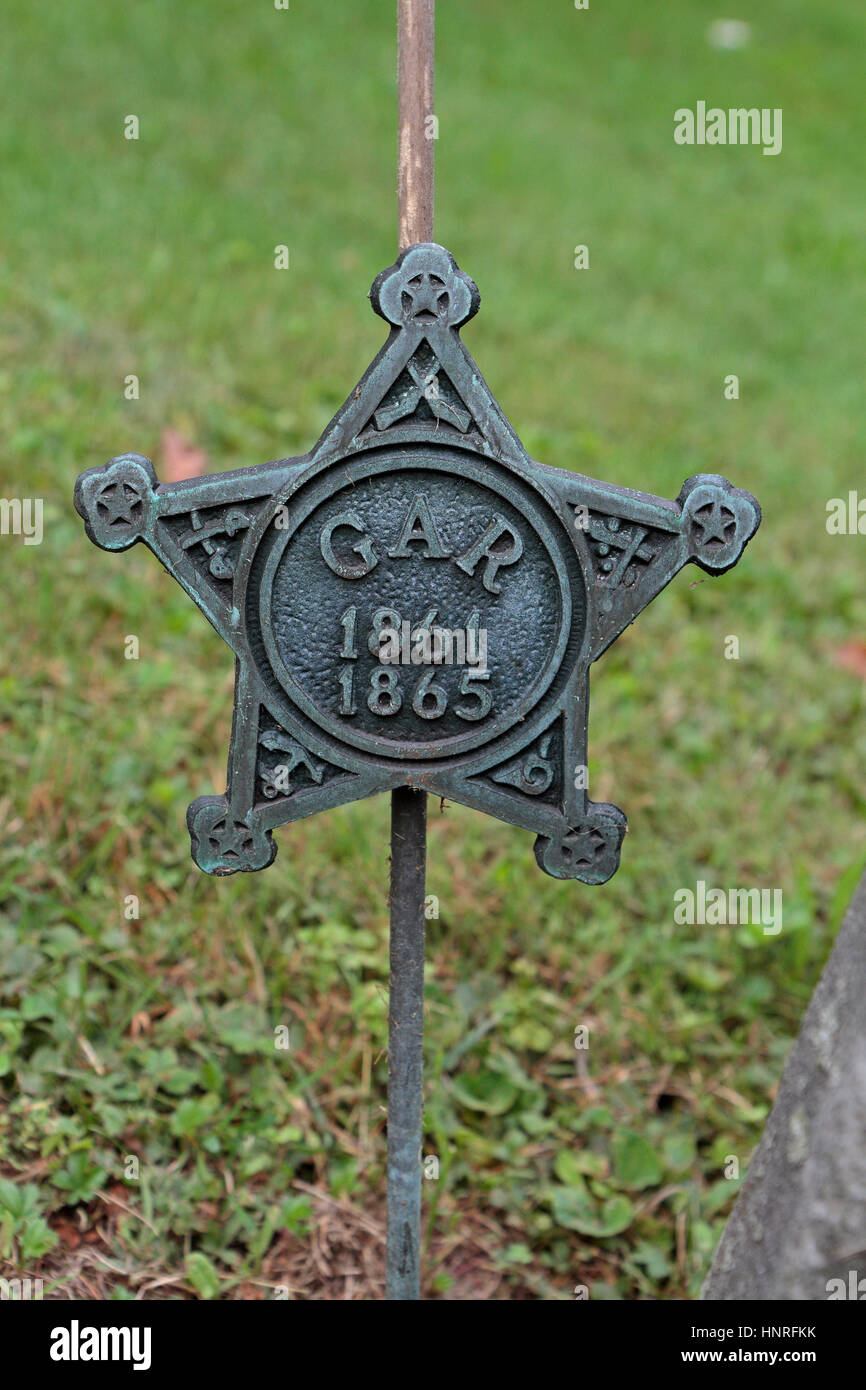 Grand Army of the Republic (G.A.R.) American Civil War Grab Marker in Kinderhook Cemetery in Kinderhook, New York, Vereinigte Staaten von Amerika. Stockfoto