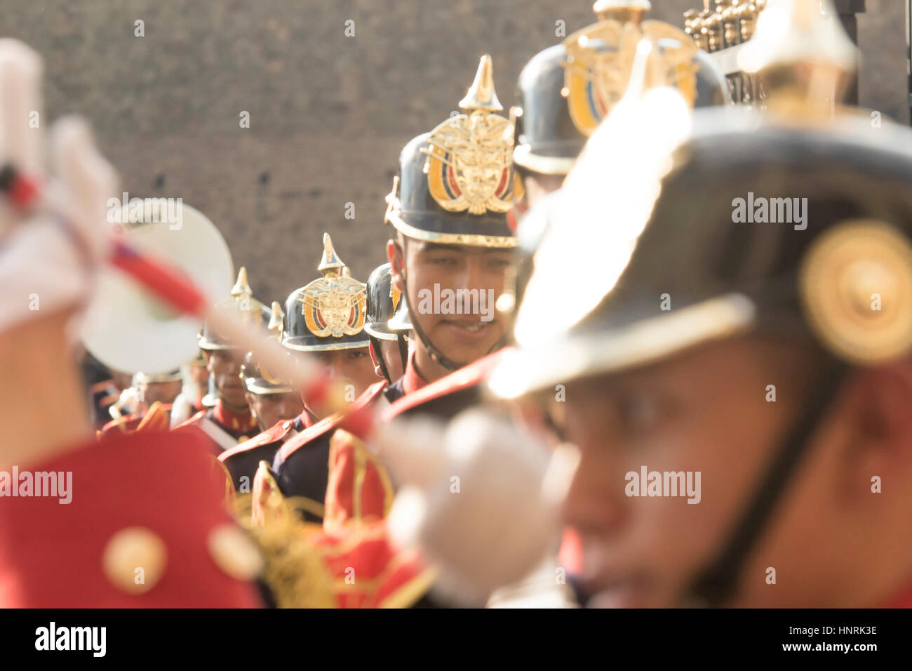 Zeremonie der Wachwechsel der das Bataillon Präsidenten zu schützen, in den Palast von Nariño, Präsidentschafts-Haus. Stockfoto