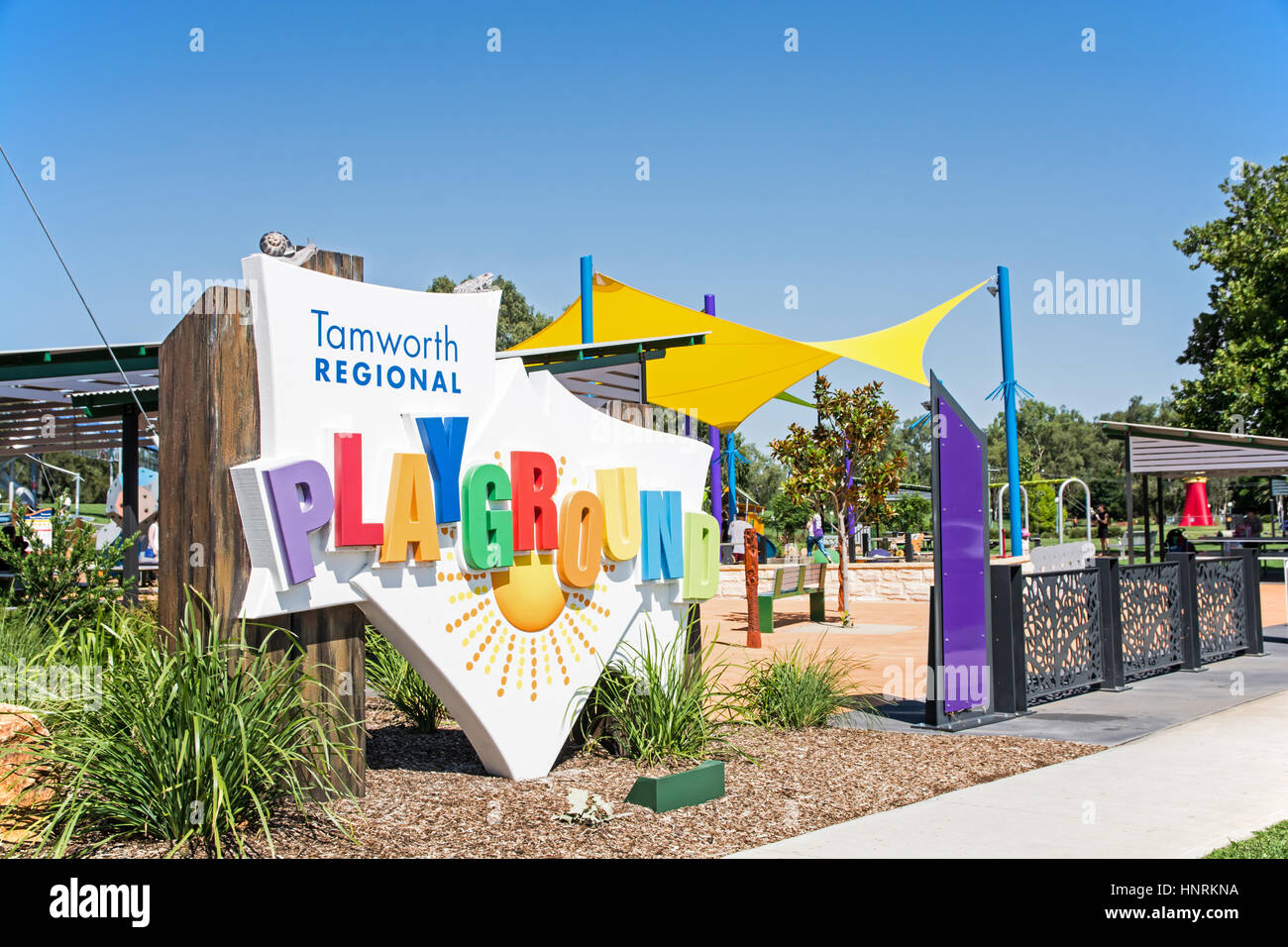 Eintritt in Tamworth Kinderspielplatz im Bicentennial Park, Australien. Stockfoto