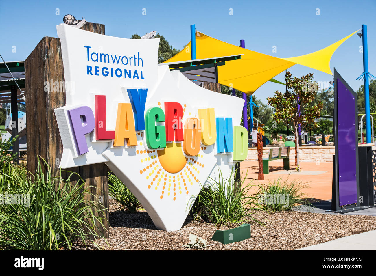 Eintritt in Tamworth Kinderspielplatz im Bicentennial Park, Australien. Stockfoto