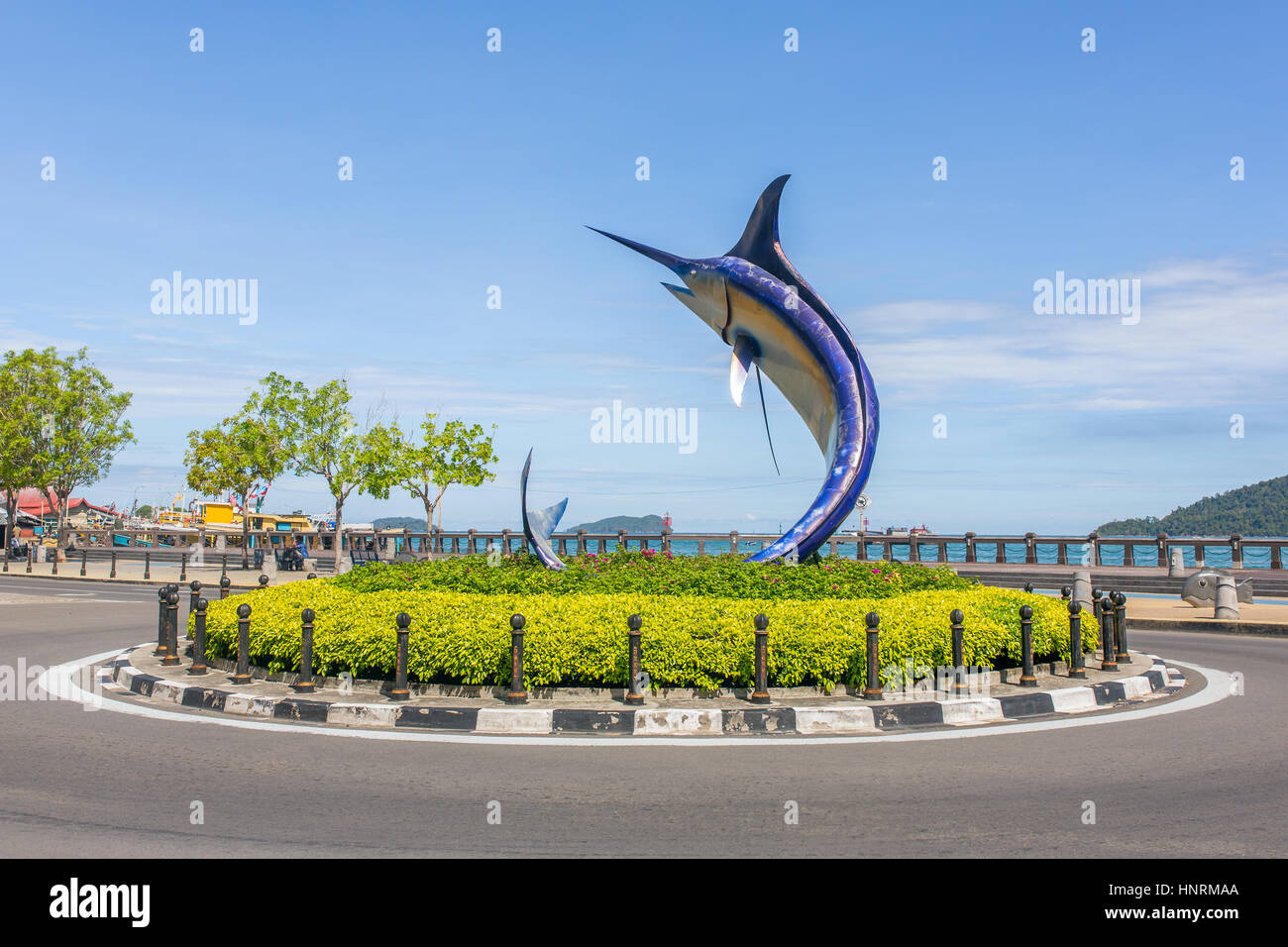 Kota Kinabalu - 8. Juni 2016: Marlin Statue in Kota Kinabalu, Malaysia Stockfoto