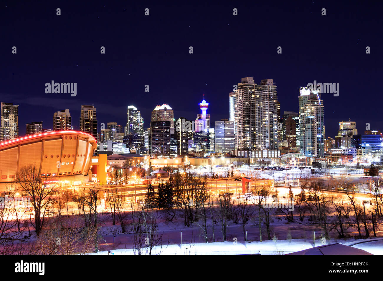 Die Innenstadt von Calgary Nacht Stockfoto