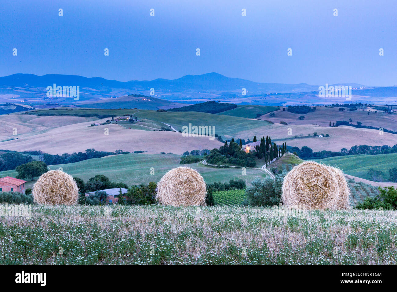 Toskana, Val d ' Orcia. Sanfte Hügel und Landschaft, Italien Stockfoto