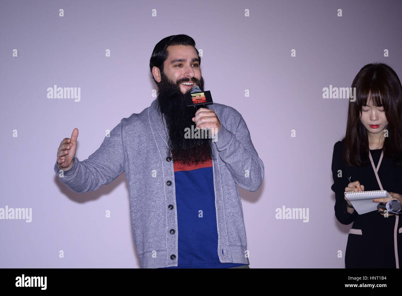 Seoul, Korea. 15. Februar 2017. Hollywood Regisseur Jordan Vogt-Roberts fördert für Kong: Skull Island in Seoul, Korea am 15. Februar 2017. (China und Korea Rechte heraus) Bildnachweis: TopPhoto/Alamy Live-Nachrichten Stockfoto