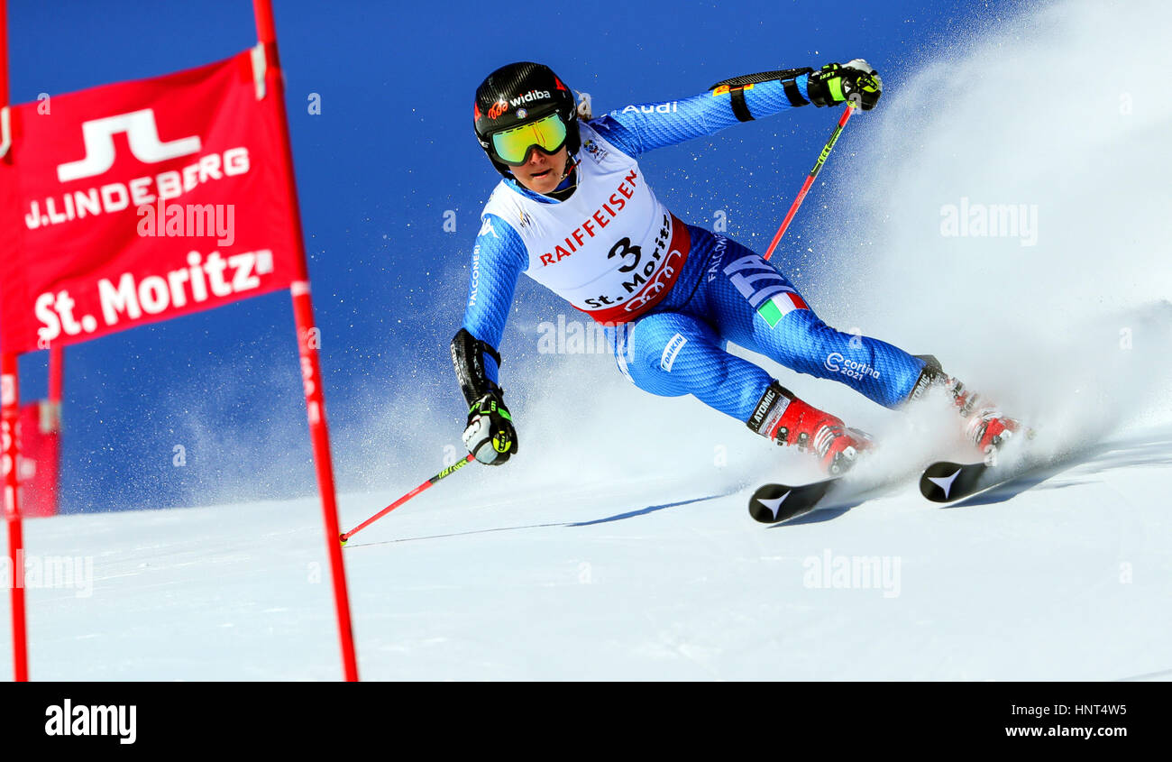 St. Moritz, Schweiz. 16. Februar 2017. Italienischer Leichtathlet Sofia Goggia in Aktion bei der alpinen Ski-WM in St. Moritz, Schweiz, 16. Februar 2017. Foto: Michael Kappeler/Dpa/Alamy Live News Stockfoto