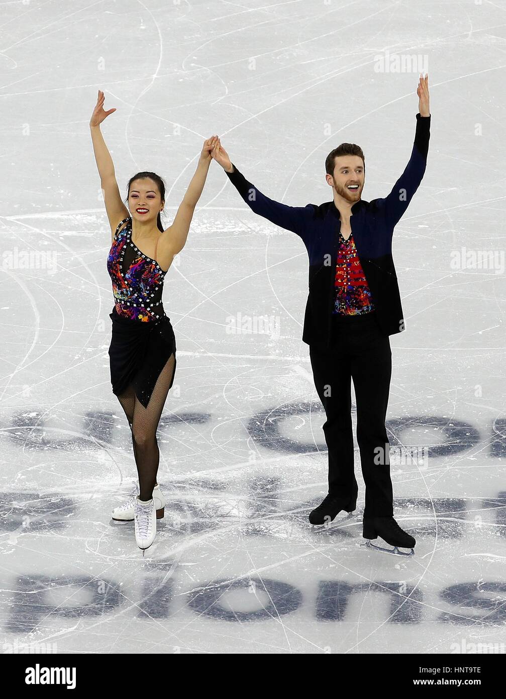 Yura Min und Alexander Gamelin in Südkorea im Kurzprogramm Paare während ISU vier Kontinente Figure Skating Championships Test Event für PyeongChang Winterspiele 2018 in Gangneung Ice Arena 16. Februar 2017 in Gangneung, Südkorea konkurrieren. Die Veranstaltung ist ein Jahr vor dem Start von der Olympischen Winterspiele 2018 in PyeongChang statt.   (Jeon Han/Koreanet über Planetpix) Stockfoto