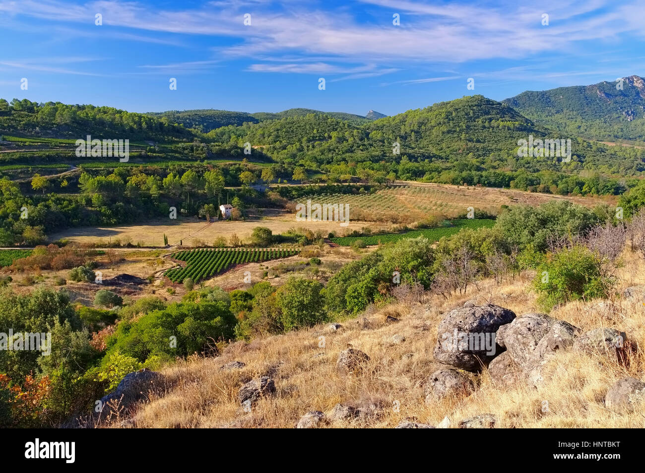 Salagou Landschaft in der Nähe des sieht - Salagou Landschaft am See in Frankreich, Languedoc-Roussillon Stockfoto