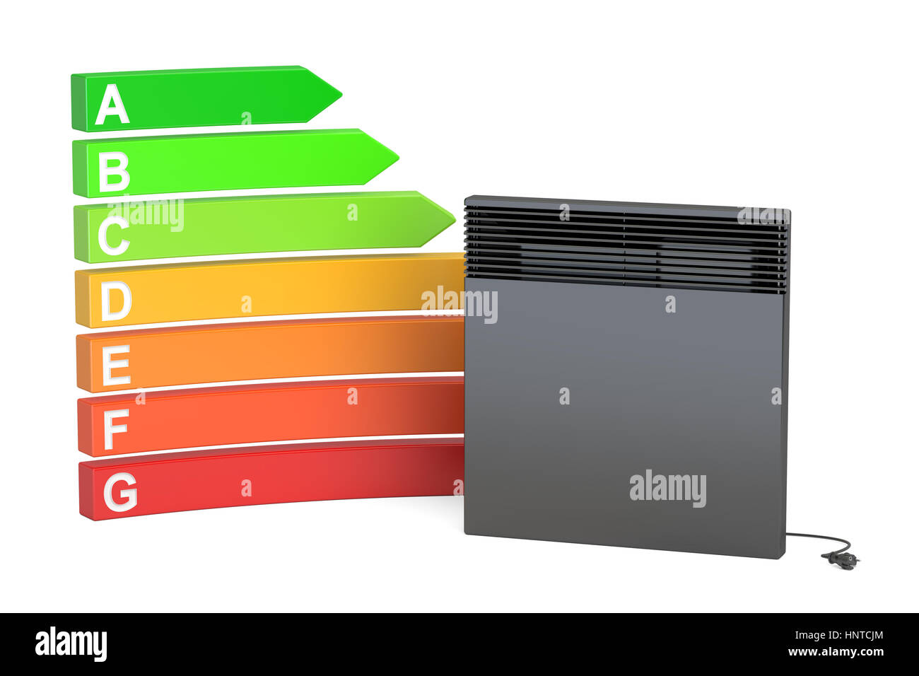 Sparen Energie-Verbrauch-Konzept. Energie-Effizienz-Diagramm mit Konvektion Heizung, 3D-Rendering isolierten auf weißen Hintergrund Stockfoto