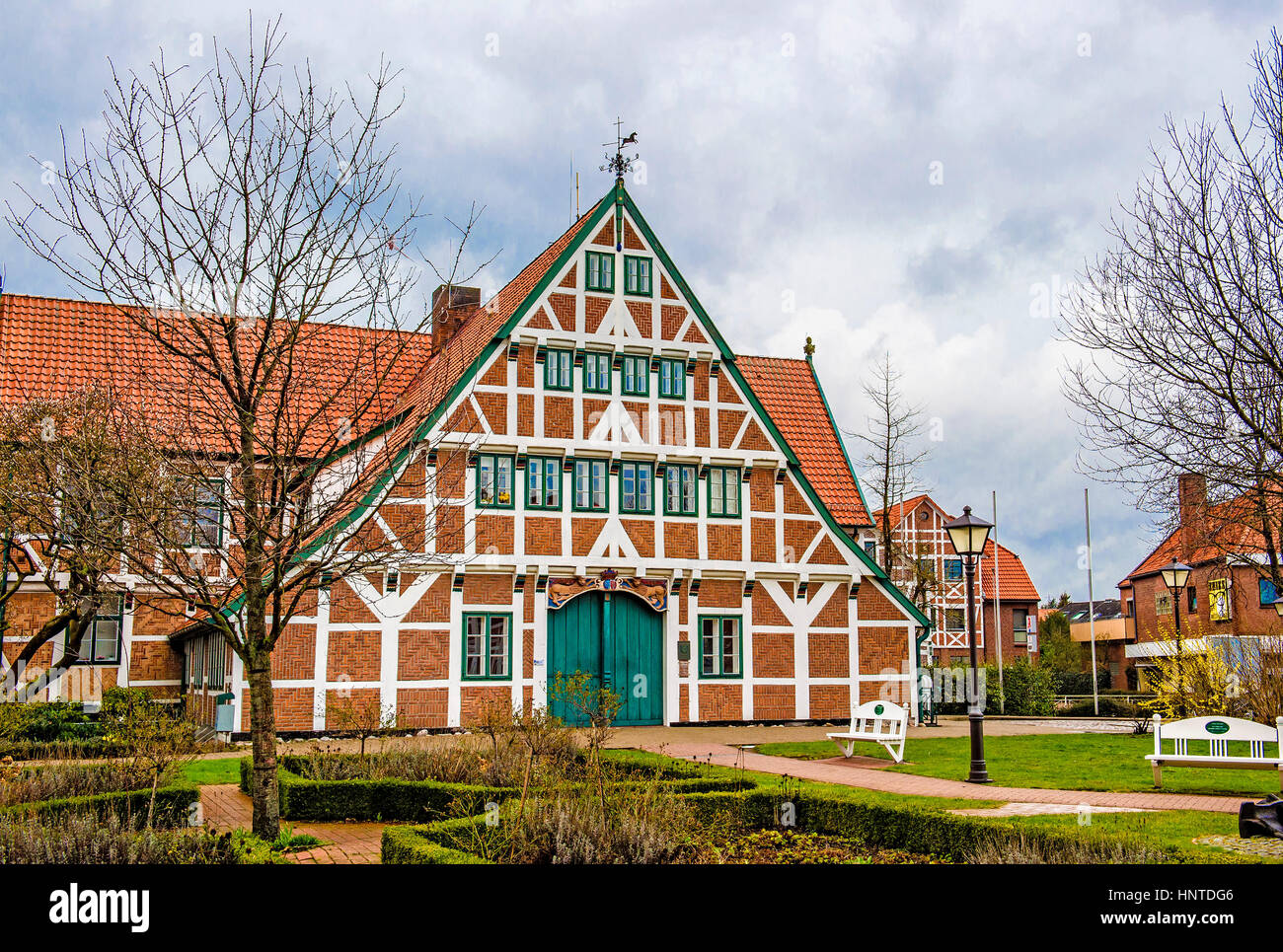 Häuser in Jork, Altes Land; Häuser in Jork, Niedersachsen Stockfoto