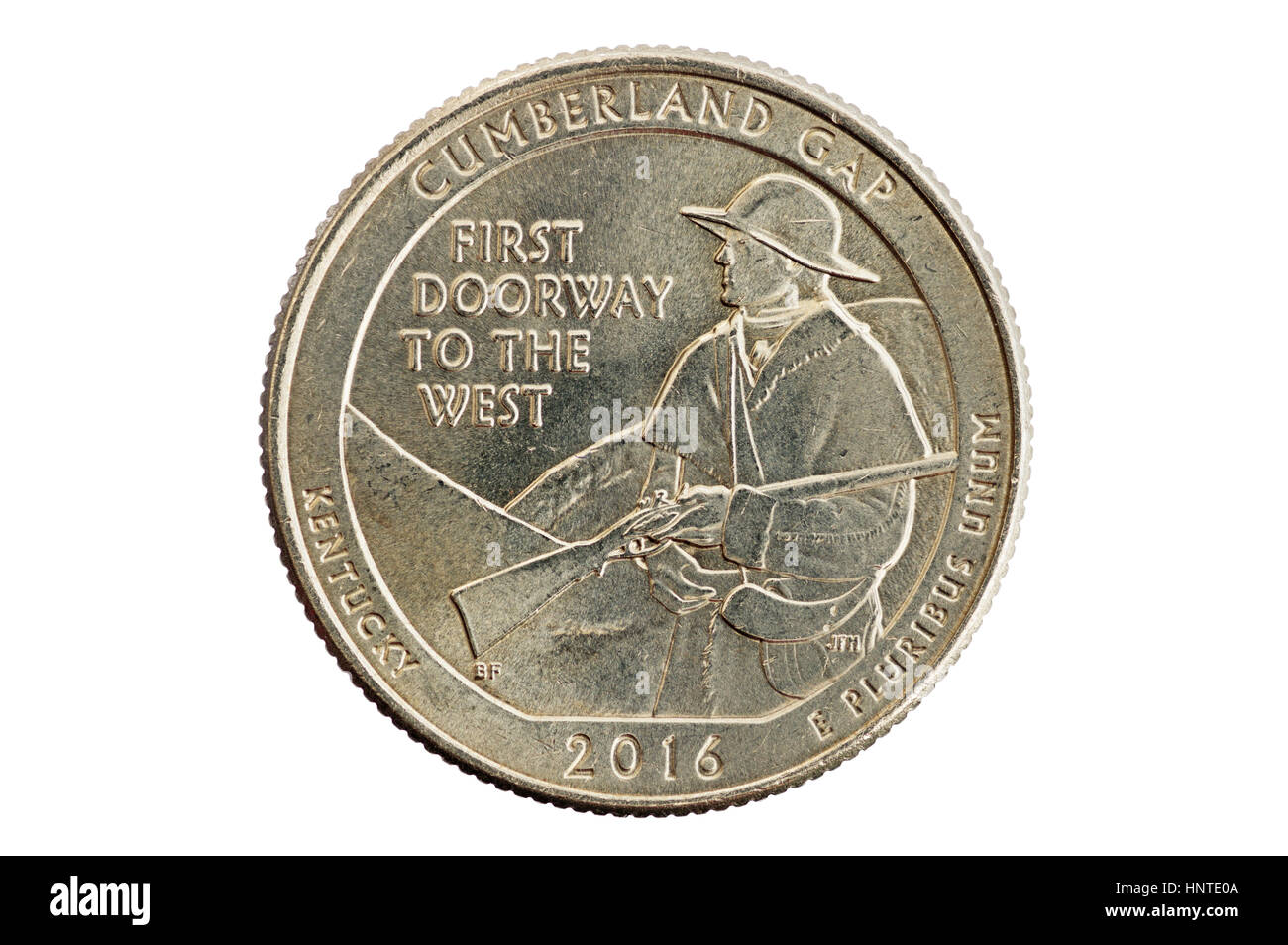 Cumberland Gap Gedenkmünzen USA Kentucky Quartal Münze isoliert auf weiss Stockfoto