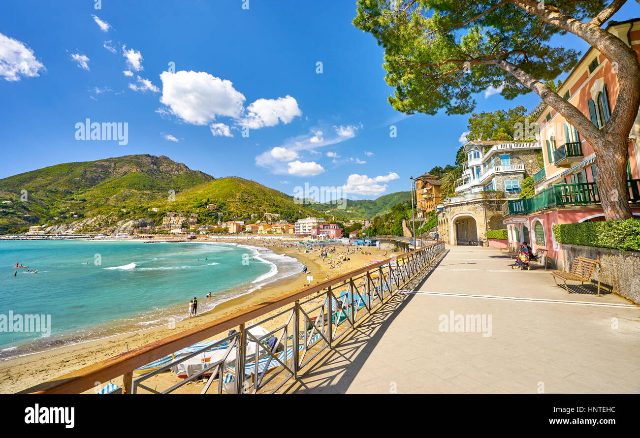 Levanto Beach, Riviera de Levanto, Cinque Terre, Ligurien, Italien Stockfoto