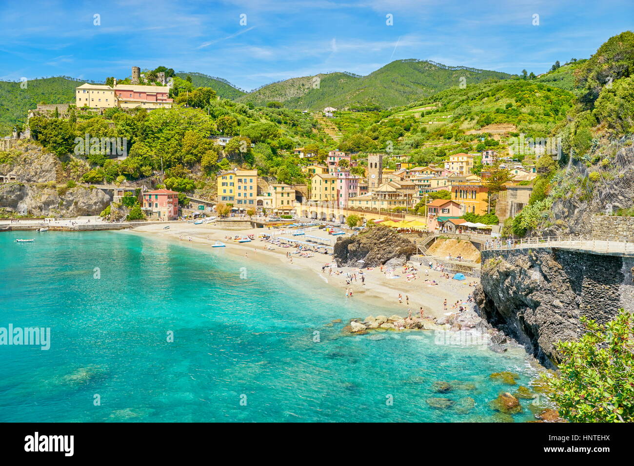 Strand von Monterosso al Mare, Cinque Terre, Ligurien, Italien Stockfoto