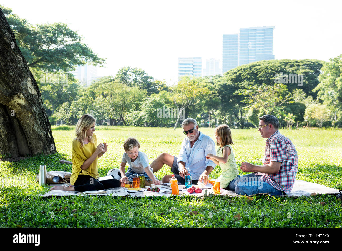 Familien-Picknick im freien Zweisamkeit Entspannungs-Konzept Stockfoto