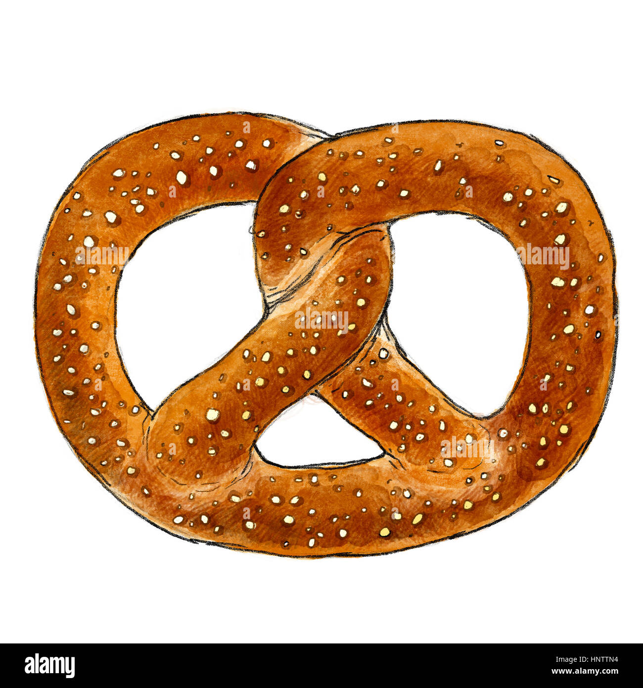Brezel-Illustration, Zeichnung, Aquarell, malen, Frühstück, Essen