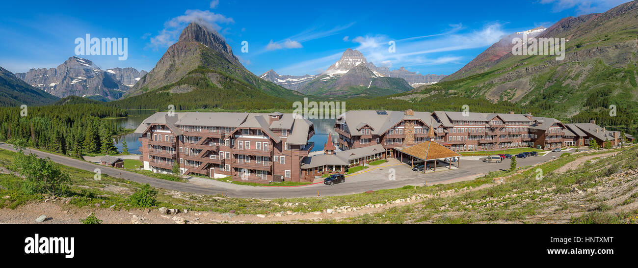 Historische Architektur, Many Glacier Hotel in Glacier Nationalpark Stockfoto