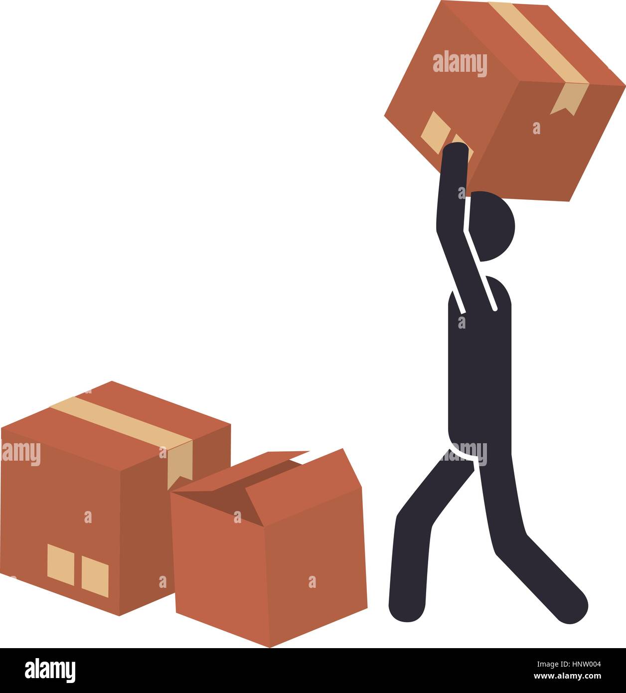 Silhouette mit Set Sammlung Paket und Piktogramm Person Dispatcher Vektor-illustration Stock Vektor