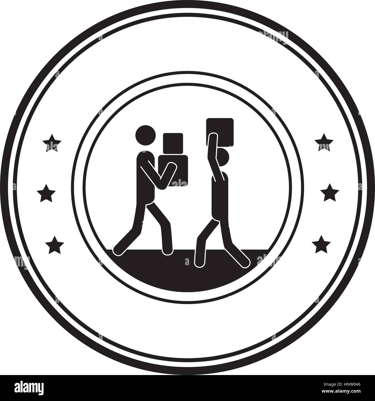 kreisförmigen Rahmen mit Arbeiter mit Pakete-Vektor-illustration Stock Vektor