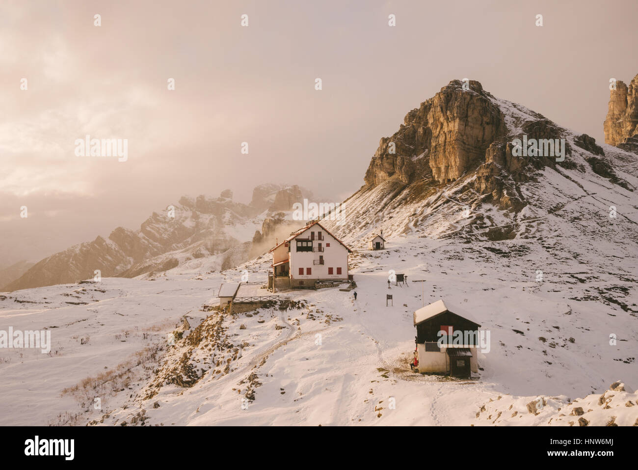 Tre Cime di Lavaredo Bereich, Südtirol, Dolomiten, Italien Stockfoto