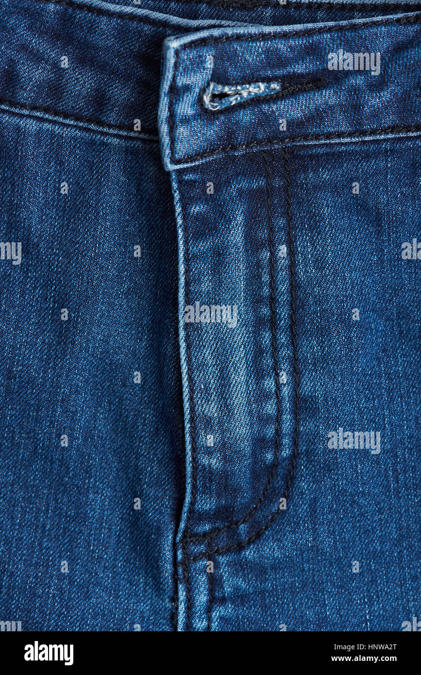 Nahaufnahme von Blue Jeans Reißverschluss geschlossen Hosen Stockfoto