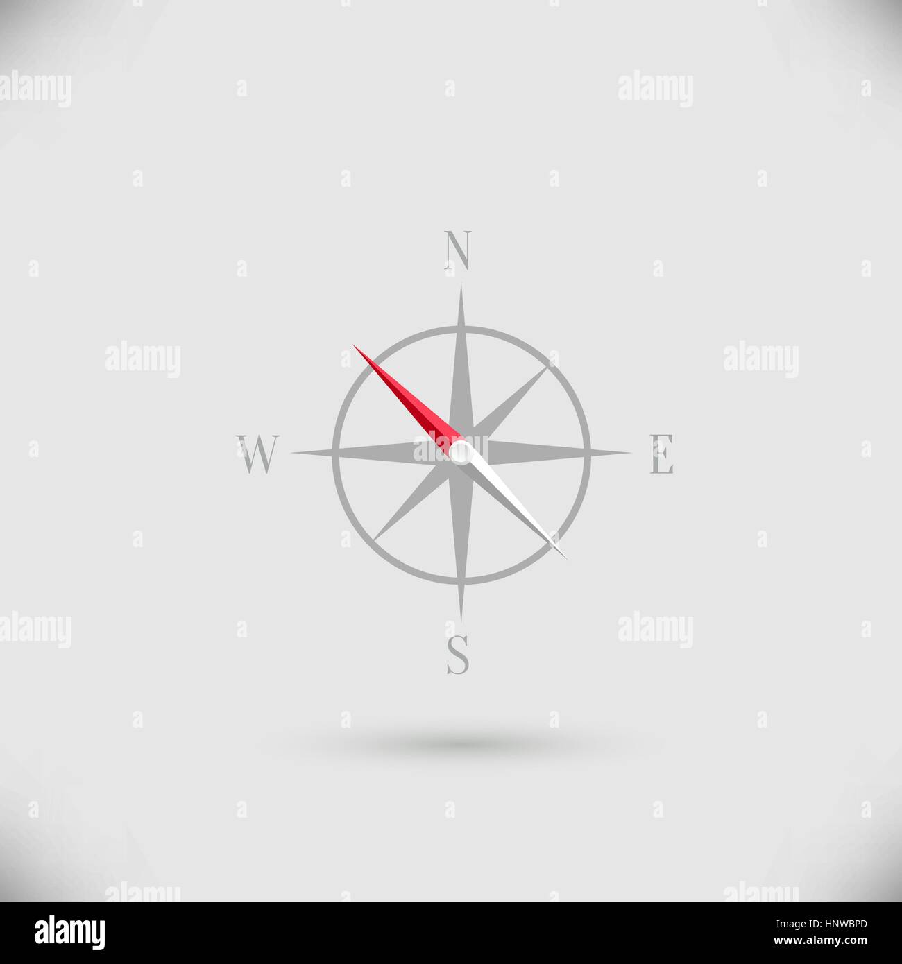 Abstraktes Vektor-Kompass-Symbol mit Schatten auf hellem Hintergrund Stock Vektor