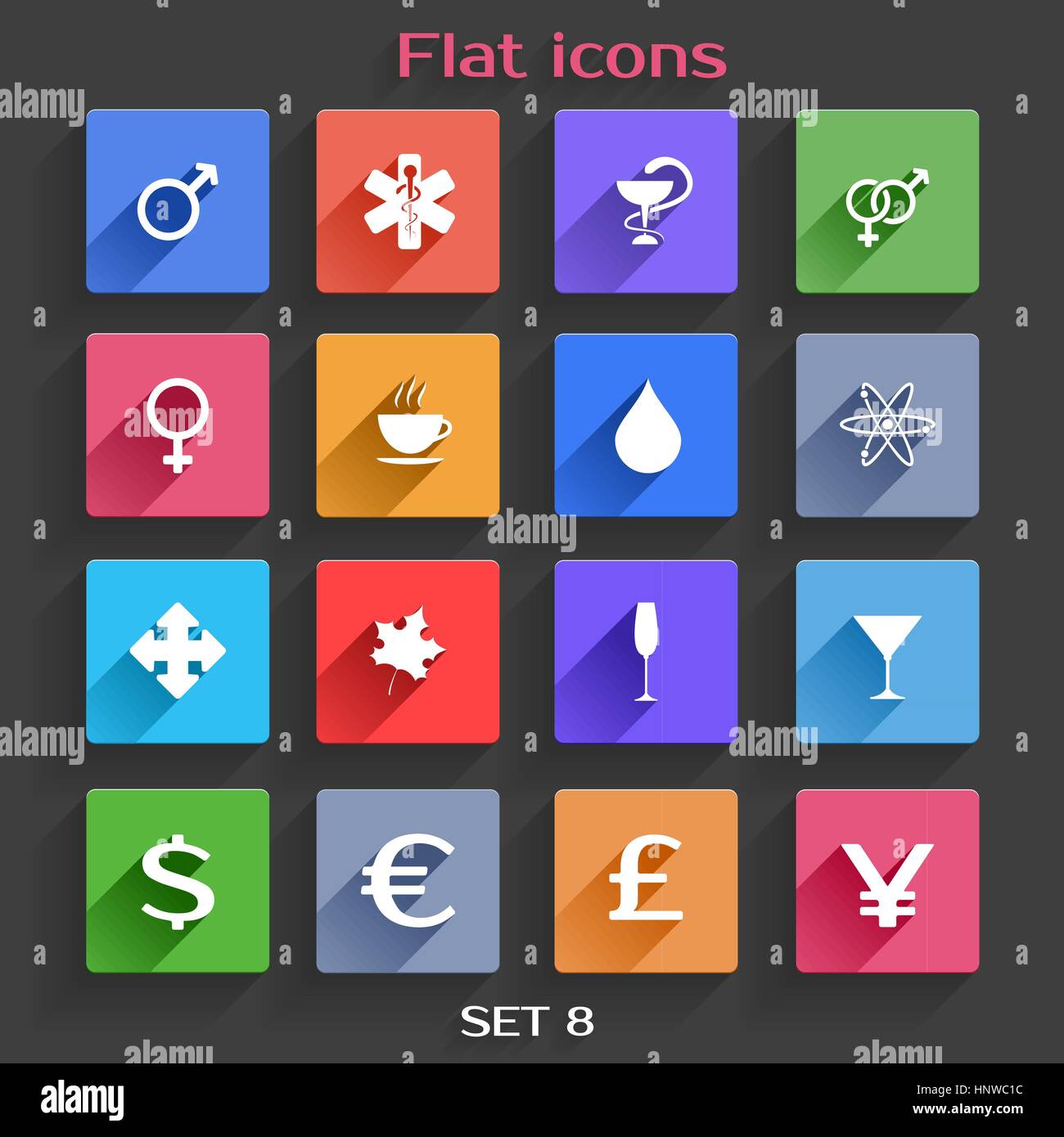 Vektor-Anwendung Web Icons Set im Flat Design mit langen Schatten Stock Vektor