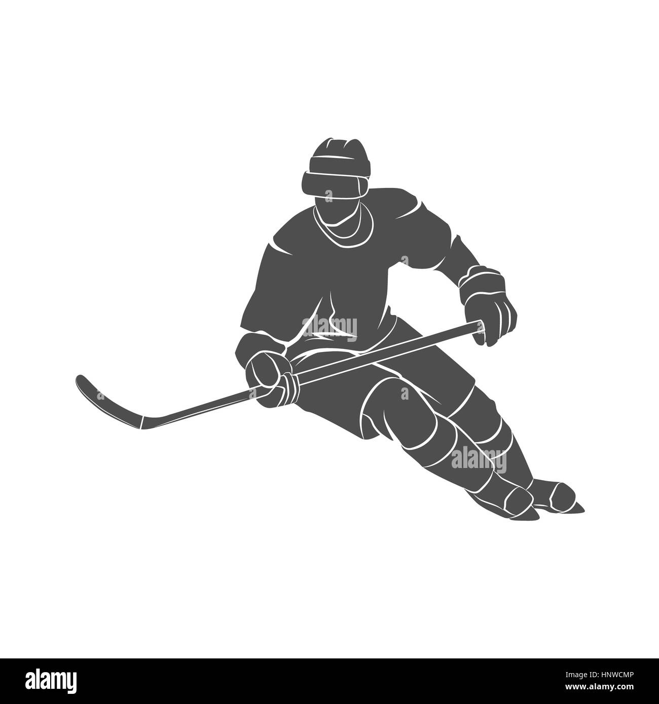 Silhouette-Eishockey-Spieler auf einem weißen Hintergrund. Foto-Illustration. Stockfoto