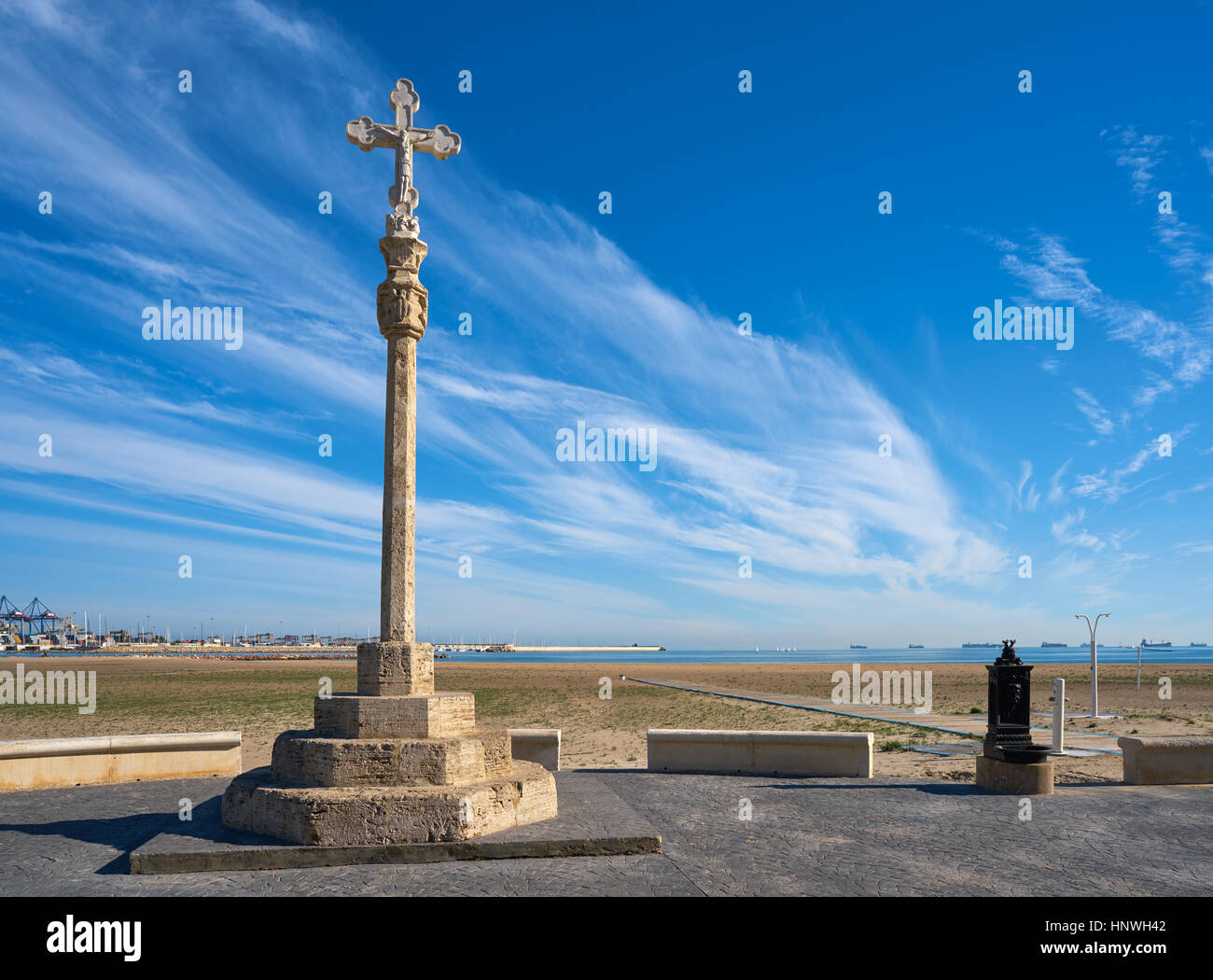 Pinedo cross-Denkmal in Valencia Strand in Spanien Stockfoto