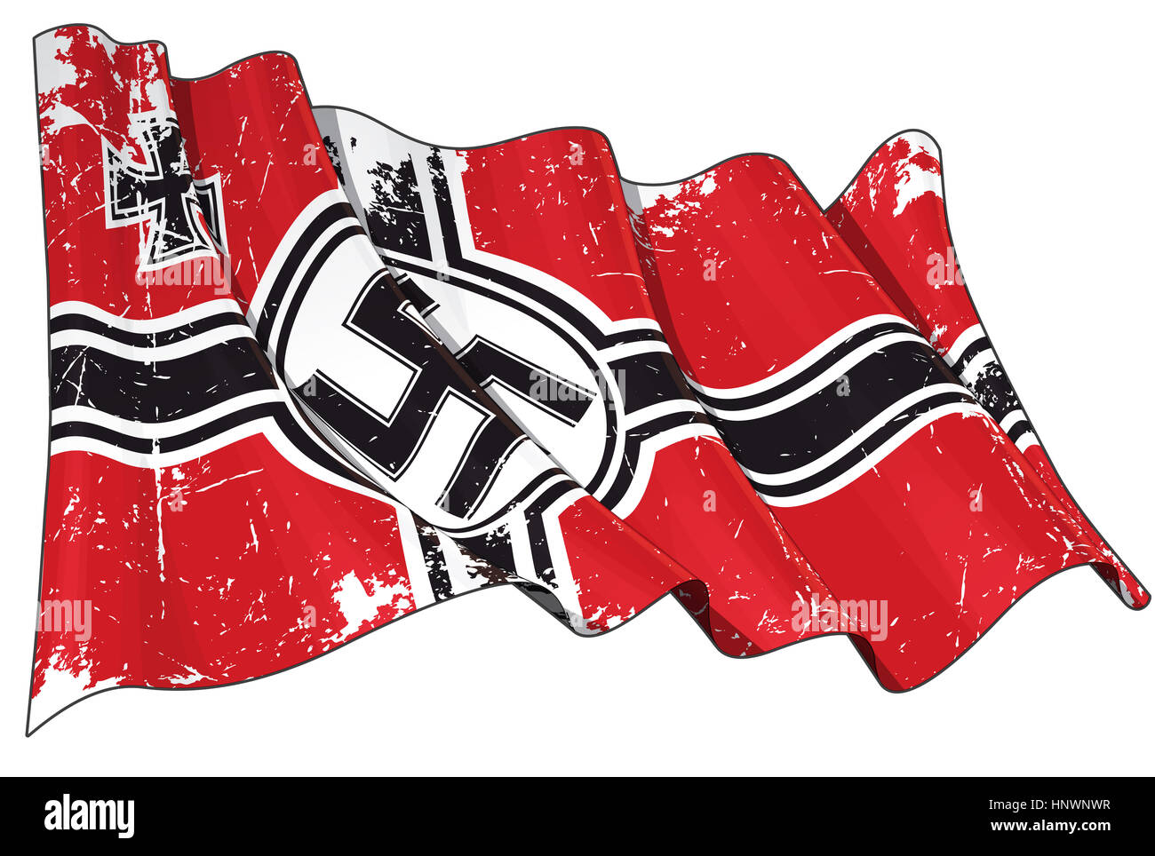 Redaktionelle Illustration eine zerkratzte wehenden deutschen Krieg Ensign 1938-1945 Againsed weiß Stockfoto