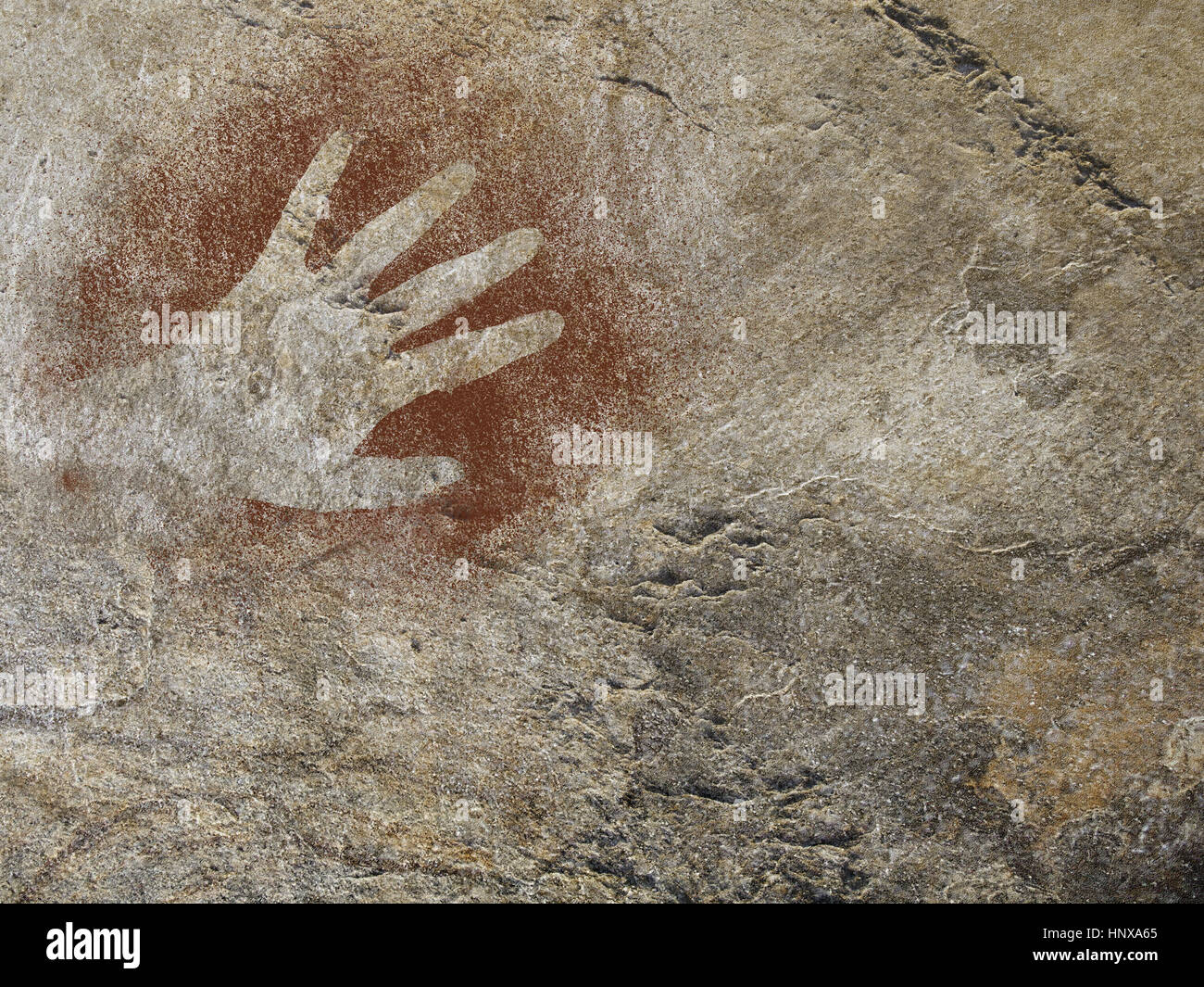 Meine Hand im Stil des alten Höhlenmalereien. Mit Textfreiraum Stockfoto