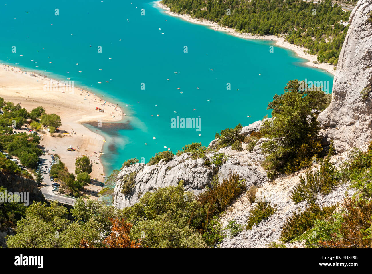 Aerial Blick auf den See von Sainte Croix in der Provence (Frankreich) Stockfoto