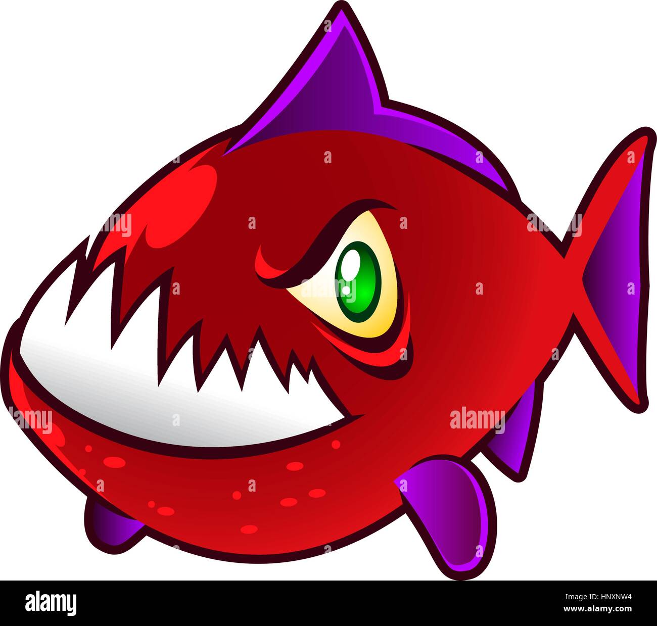 Böse rote und violette Piranhas zeigt große Zähne, Vektor-Illustration. Stock Vektor