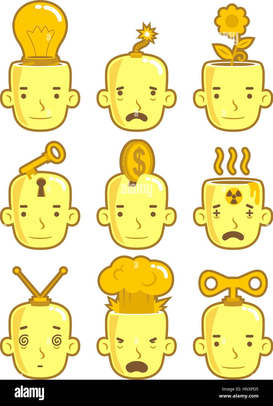 Avatar Kopf Menschen Ausdrücke Profil Charakter Cartoon Front View Konzepte, Vektor-Illustration. Stock Vektor
