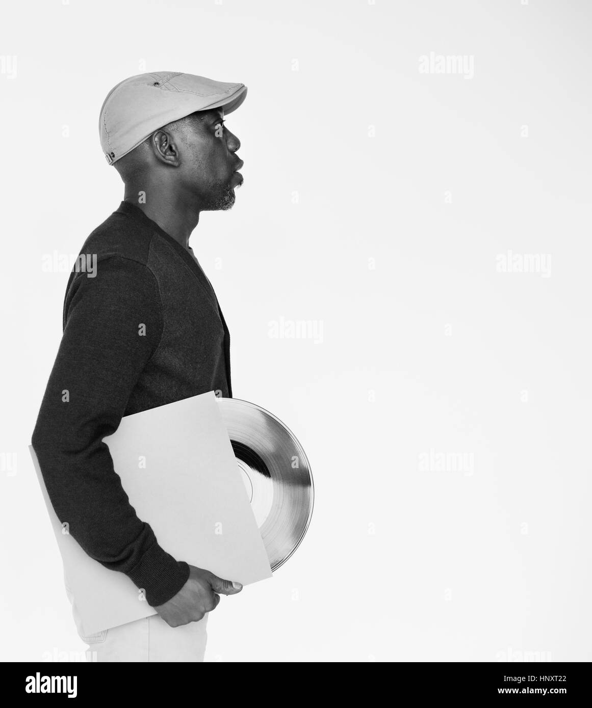 Afrikanische Männer halten Vinyl Record Konzept Stockfoto