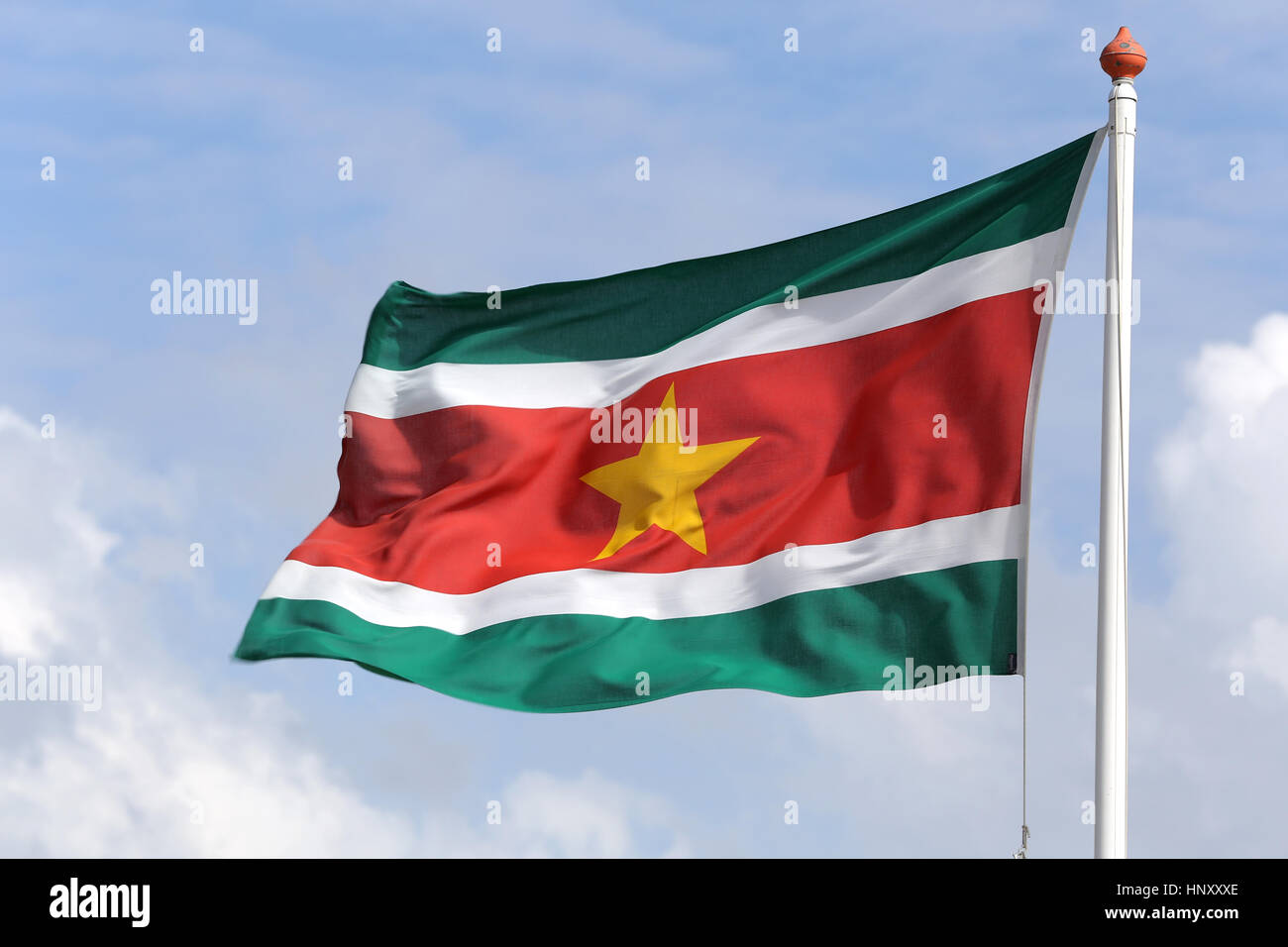 Surinamische Flagge im wind Stockfoto